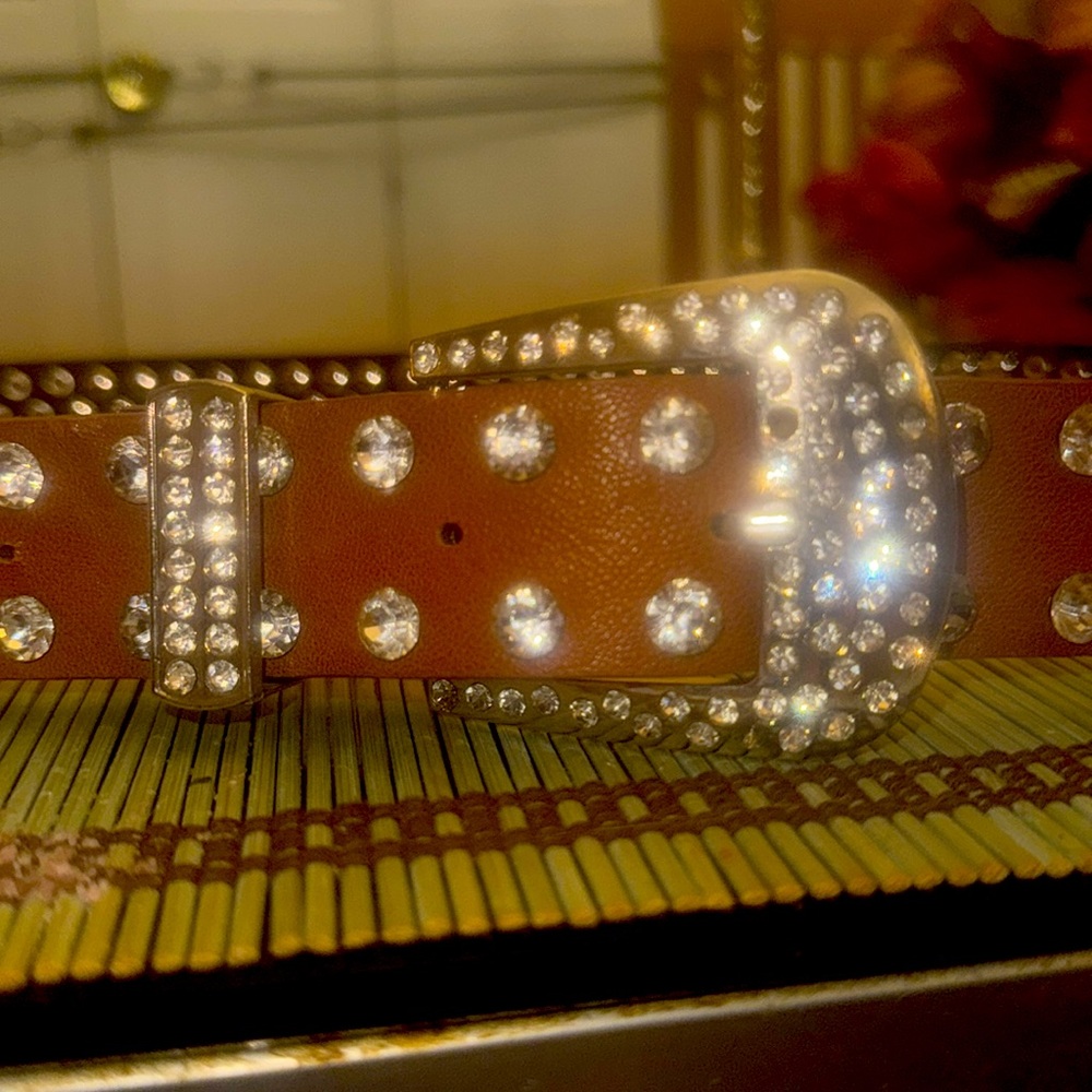 Design Studio Rhinestone Embellished Tan Belt - Picture 3 of 8